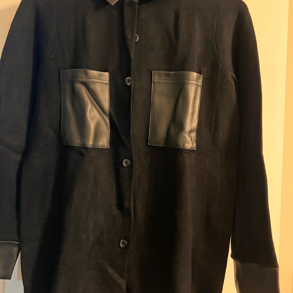 Joie Black Sweater Jacket with Faux Leather accents